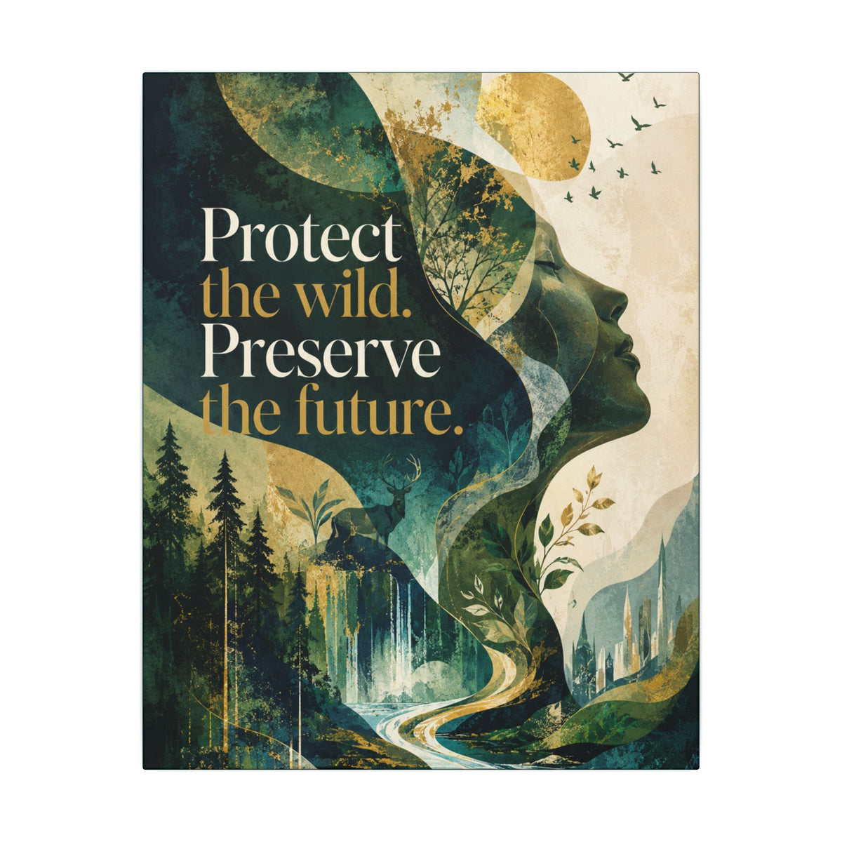 "PROTECT THE WILD PRESERVE THE FUTURE" (Abstract art style). Earthsmart Eco Canvas Wall Art (Matte Stretched Print).