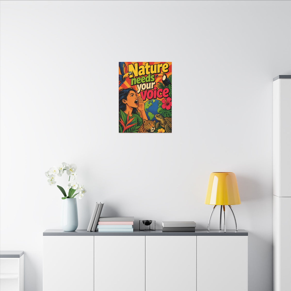 "NATURE NEEDS YOUR VOICE" (Pop art style). Earthsmart Eco Canvas Wall Art (Matte Stretched Print).