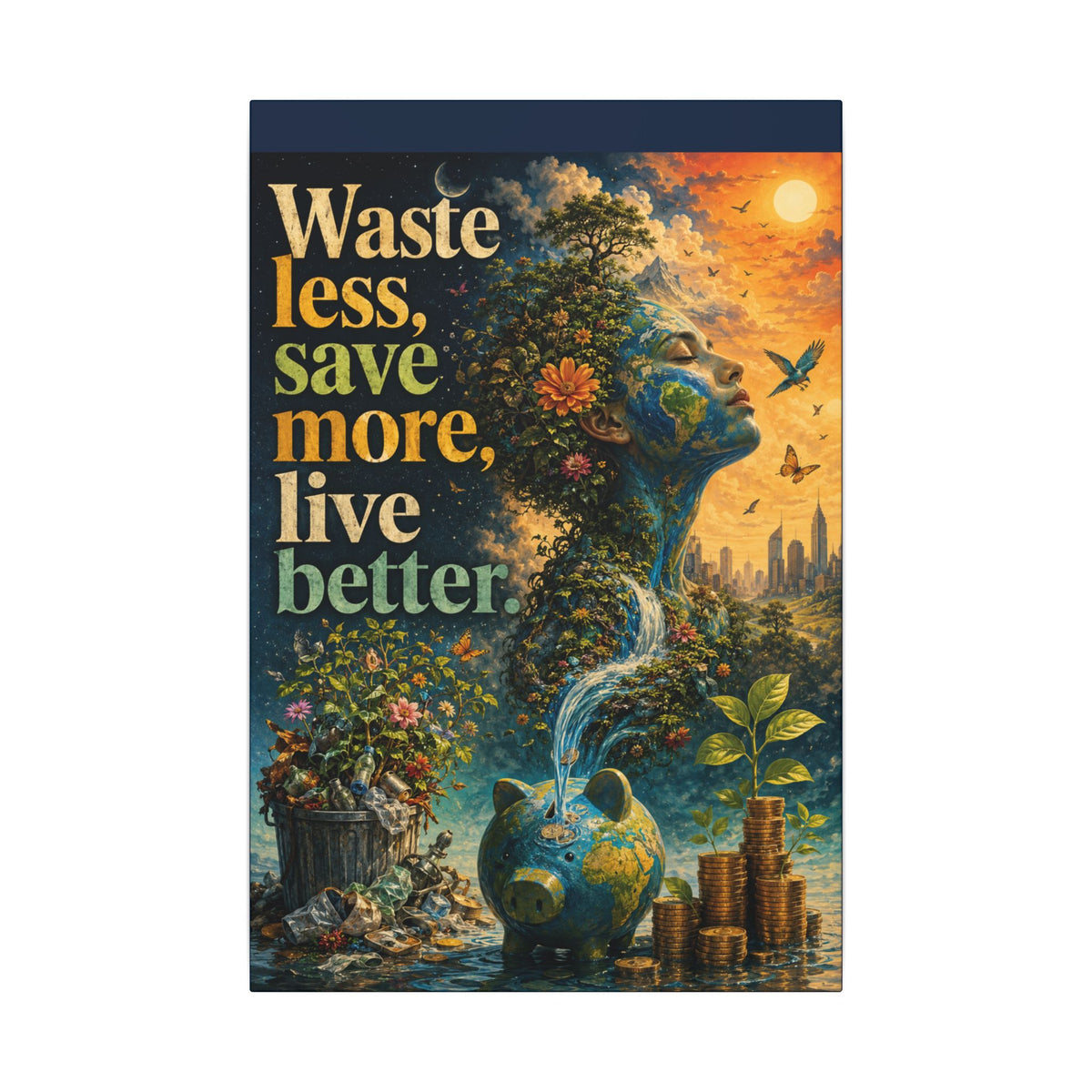 "WASTE LESS, SAVE MORE, LIVE BETTER." - Earthsmart Eco-Friendly Inspirational Wall Art.