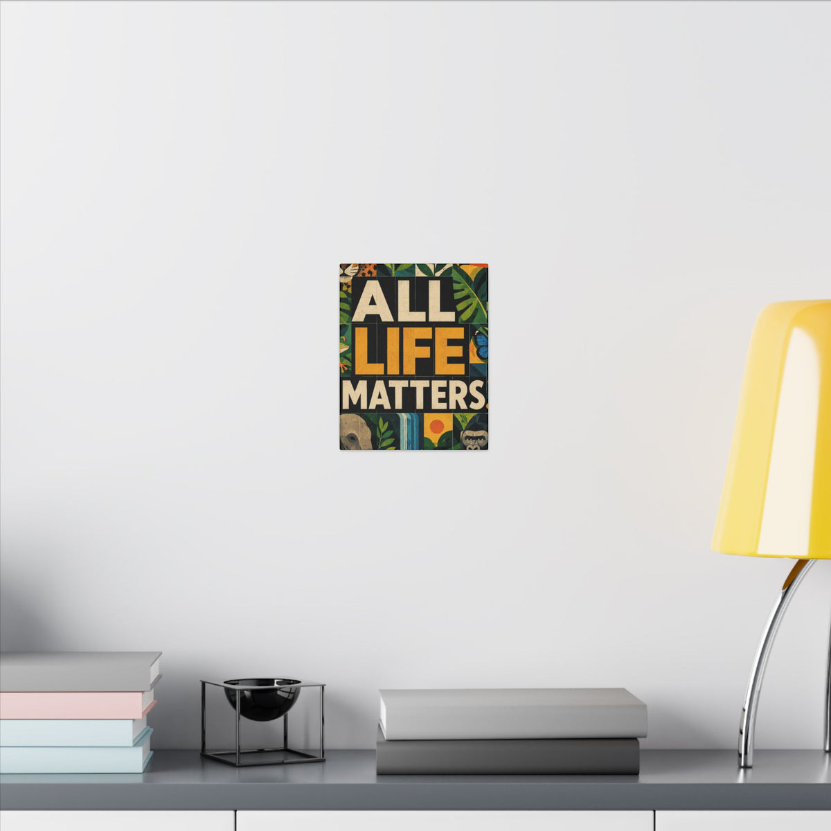 "ALL LIFE MATTERS" (Geometric art style) Earthsmart Canvas Wall Art — Jungle Wildlife. (Matte Stretched Print)