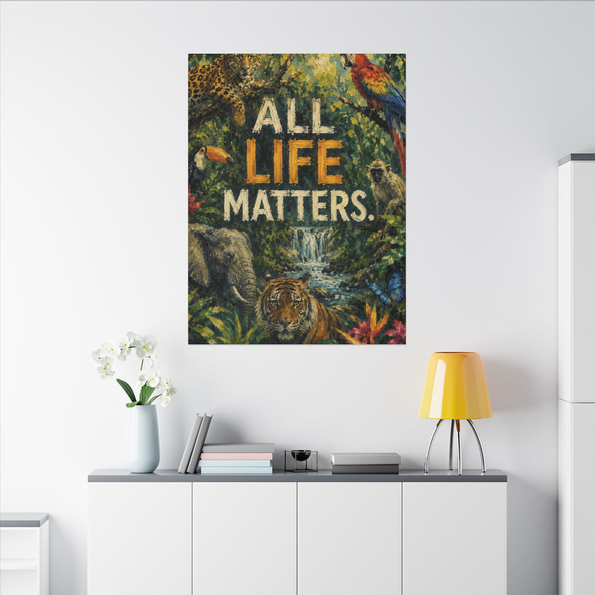 "ALL LIFE MATTERS" (Impressionist art style) — Earthsmart Canvas Wall Art. Jungle Wildlife. (Matte Stretched Print)