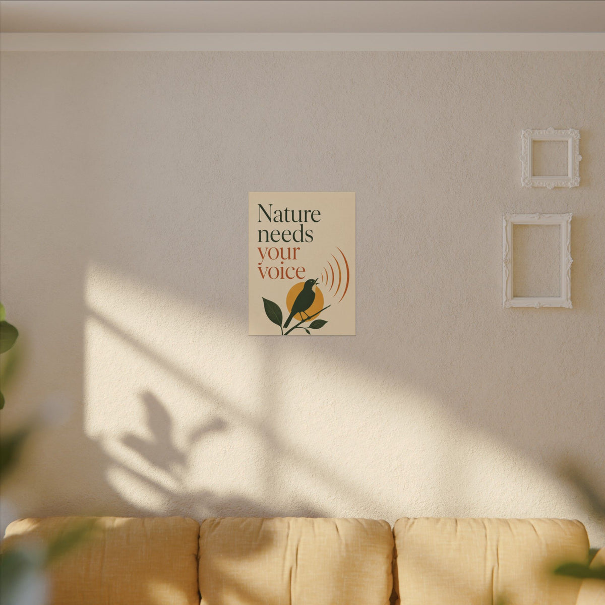 "NATURE NEEDS YOUR VOICE" (Minimalist art style). Earthsmart Eco Canvas Wall Art (Matte Stretched Print).