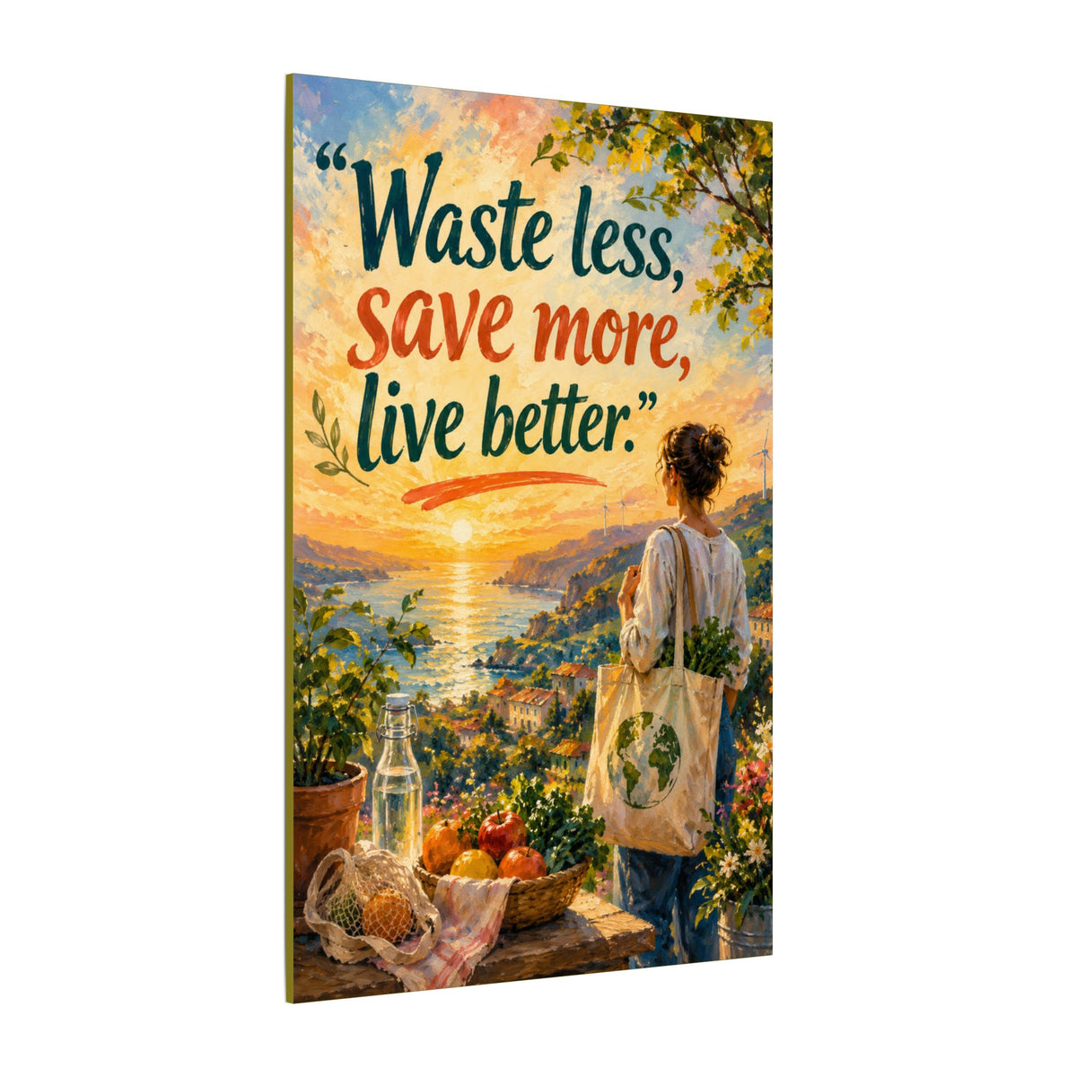 "WASTE LESS, SAVE MORE, LIVE BETTTER." (Impressionist art style). Earthsmart,  Eco-Friendly Inspirational Wall Art