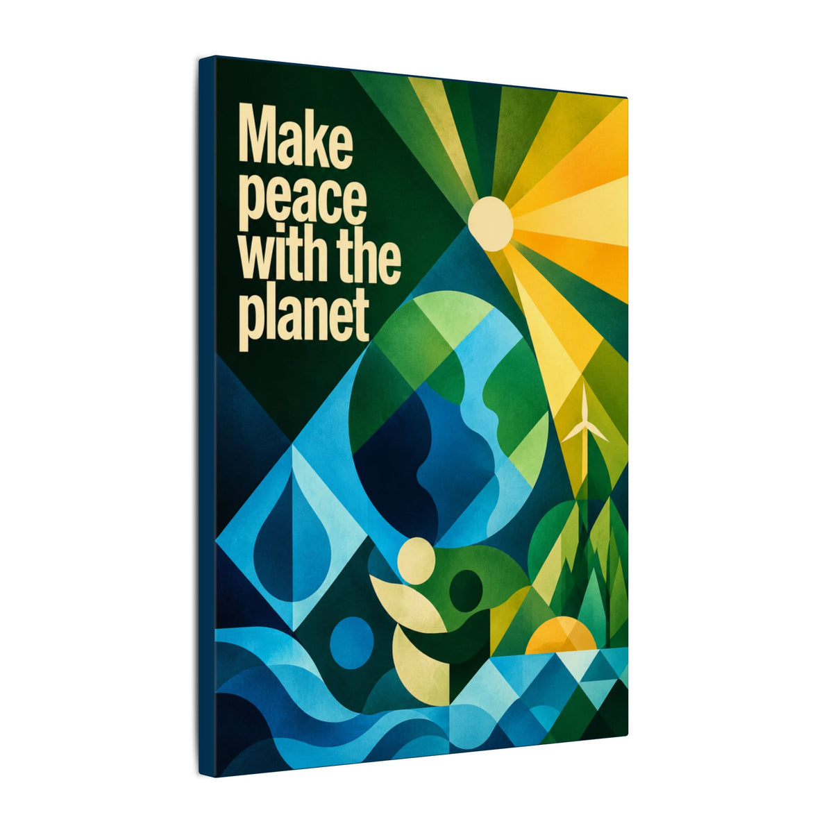 "MAKE PEACE WITH THE PLANET" (Radical Geometric art style). Earthsmart Eco Canvas Wall Art (Matte Stretched Print).