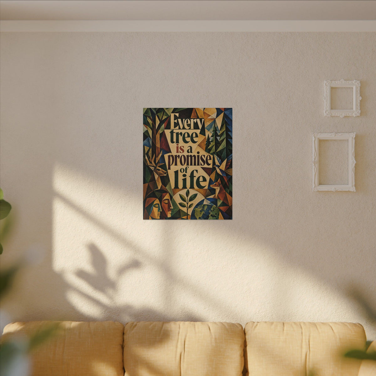"EVERY TREE IS A PROMISE OF LIFE" (Cubist art style). Earthsmart Eco Canvas Wall Art (Matte Stretched Print).