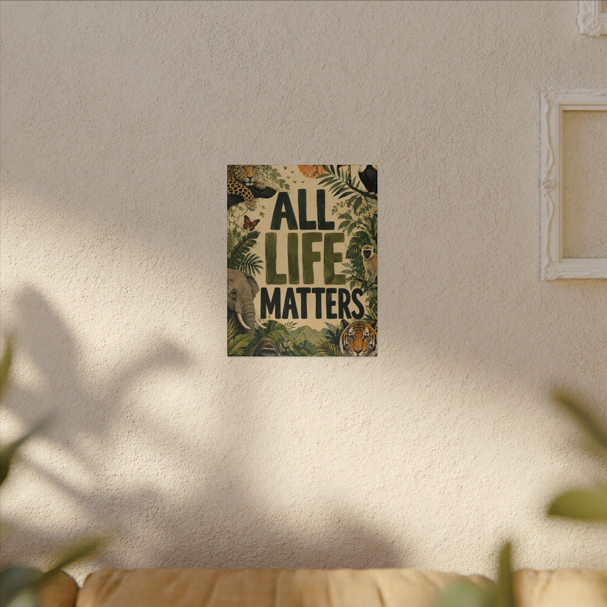 "ALL LIFE MATTERS" (Organic art style) Earthsmart Canvas Wall Art — Jungle Wildlife. (Matte Stretched Print)