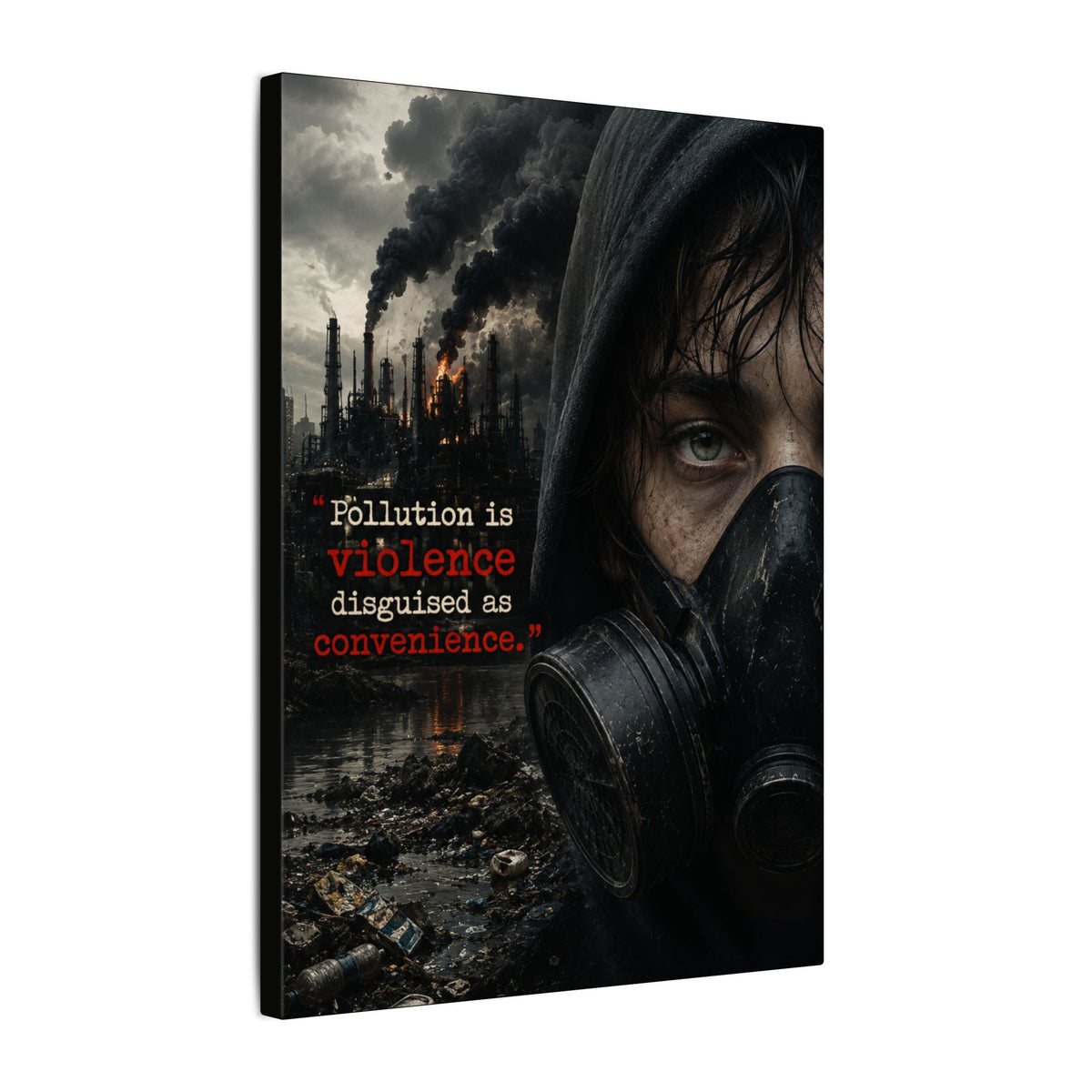"POLLUTION IS VIOLENCE DISGUISED AS CONVENIENCE" (Dark Reality) - Earthsmart Canvas Wall Art.