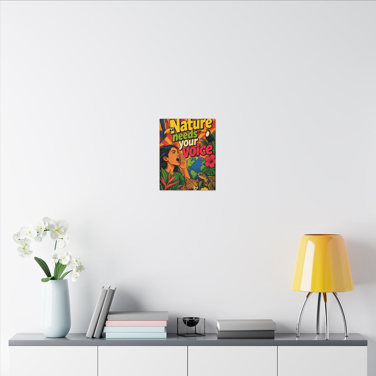 "NATURE NEEDS YOUR VOICE" (Pop art style). Earthsmart Eco Canvas Wall Art (Matte Stretched Print).