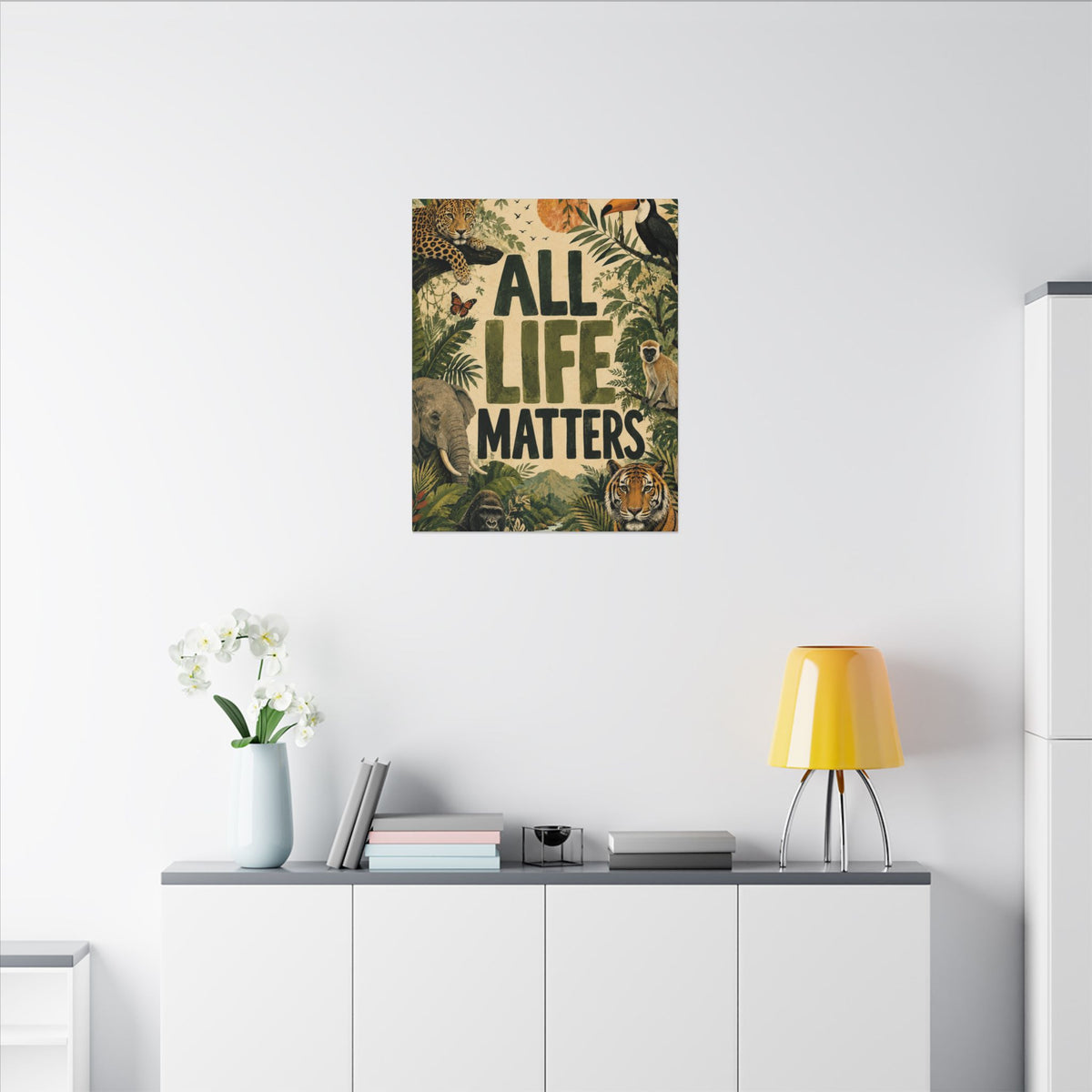 "ALL LIFE MATTERS" (Organic art style) Earthsmart Canvas Wall Art — Jungle Wildlife. (Matte Stretched Print)
