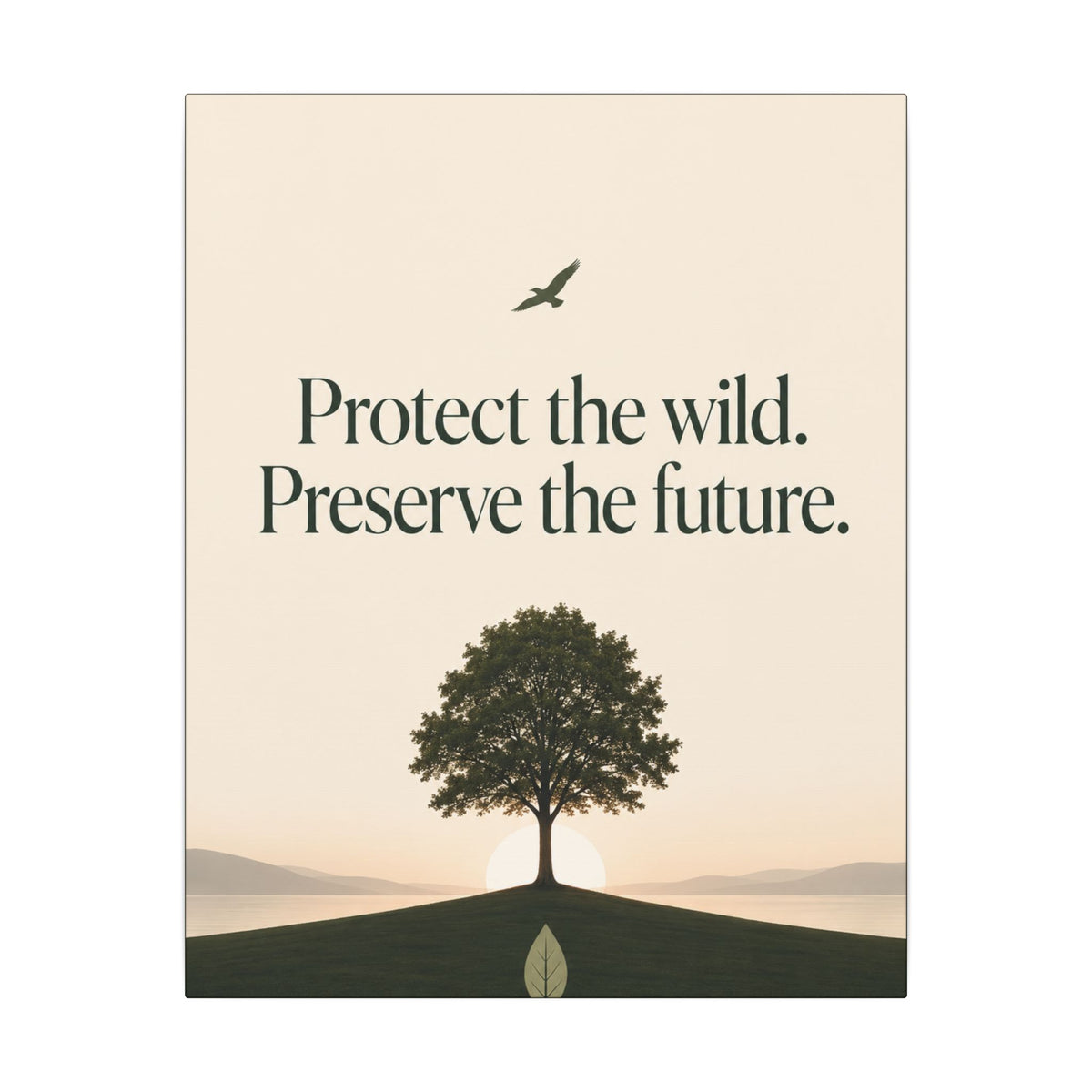 "PROTECT THE WILD PRESERVE THE FUTURE" (Minimalist art style). Earthsmart Eco Canvas Wall Art (Matte Stretched Print).