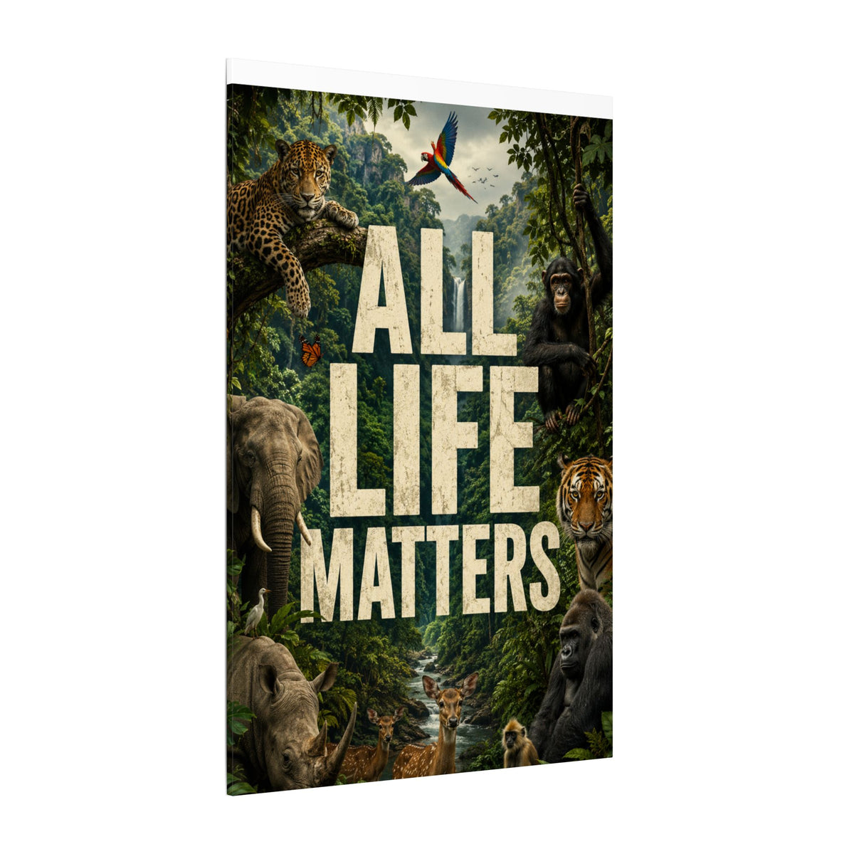 ALL LIFE MATTERS (Abstract art style) -  Earthsmart Canvas Wall Art. Jungle Wildlife ((Matte Stretched Print).