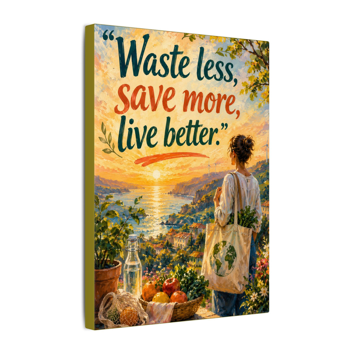 "WASTE LESS, SAVE MORE, LIVE BETTTER." (Impressionist art style). Earthsmart,  Eco-Friendly Inspirational Wall Art