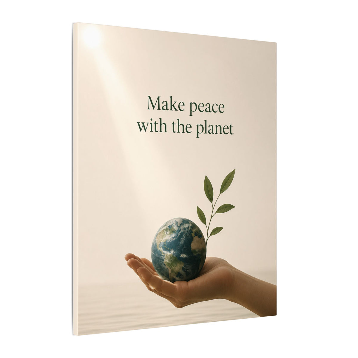 "MAKE PEACE WITH THE PLANET" (Minimalist art style). Earthsmart Eco Canvas Wall Art (Matte Stretched Print).