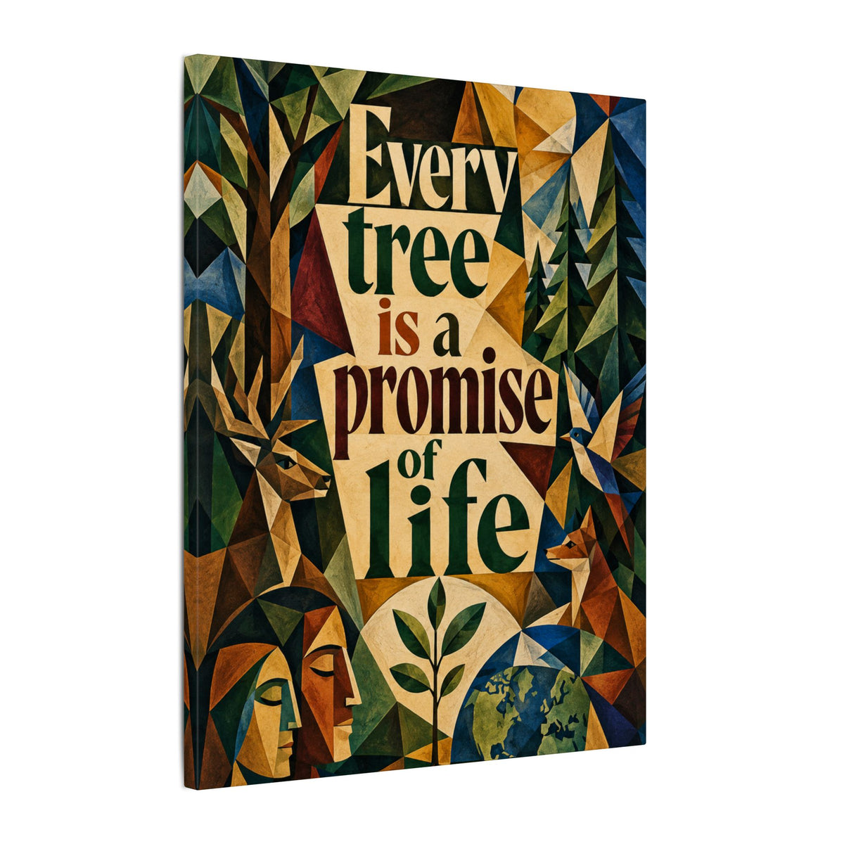 "EVERY TREE IS A PROMISE OF LIFE" (Cubist art style). Earthsmart Eco Canvas Wall Art (Matte Stretched Print).