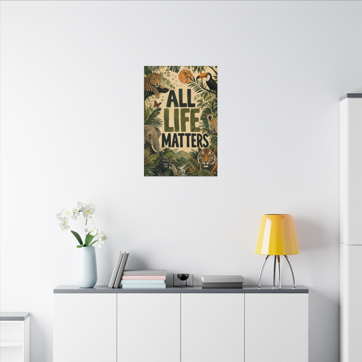 "ALL LIFE MATTERS" (Organic art style) Earthsmart Canvas Wall Art — Jungle Wildlife. (Matte Stretched Print)