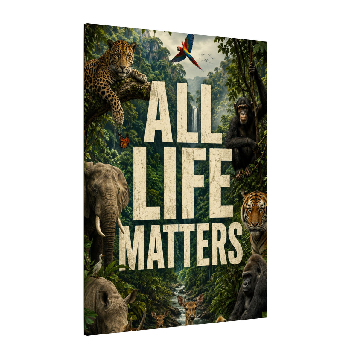 ALL LIFE MATTERS (Abstract art style) -  Earthsmart Canvas Wall Art. Jungle Wildlife ((Matte Stretched Print).