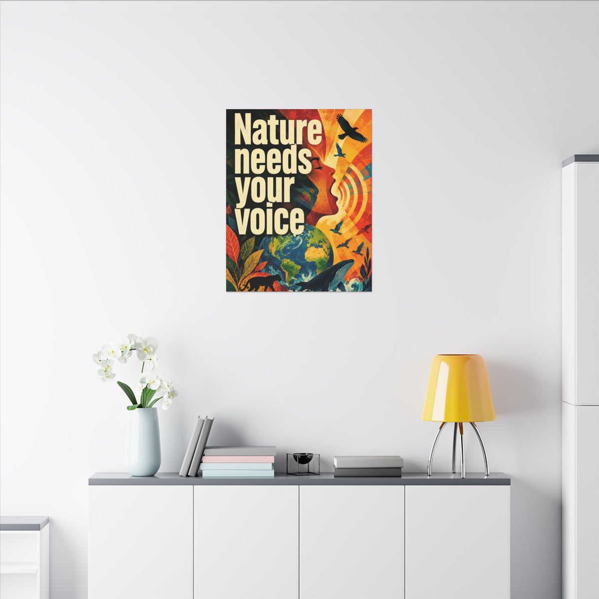 "NATURE NEEDS YOUR VOICE" (Contemporary art style). Earthsmart Eco Canvas Wall Art (Matte Stretched Print).