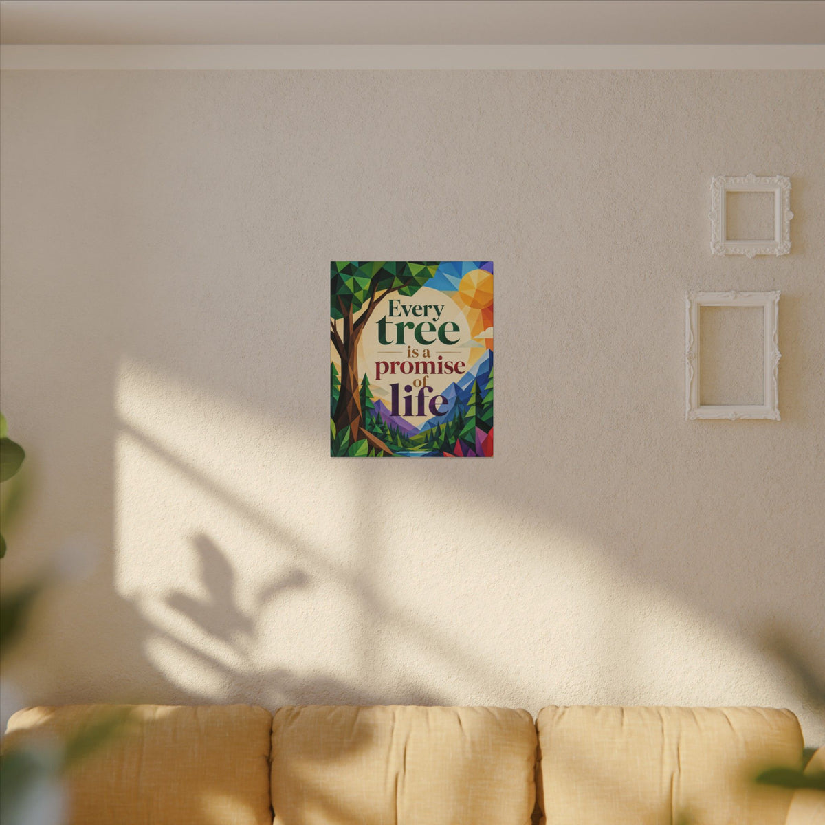 "EVERY TREE IS A PROMISE OF LIFE" (Geometric art style). Earthsmart Eco Canvas Wall Art (Matte Stretched Print).