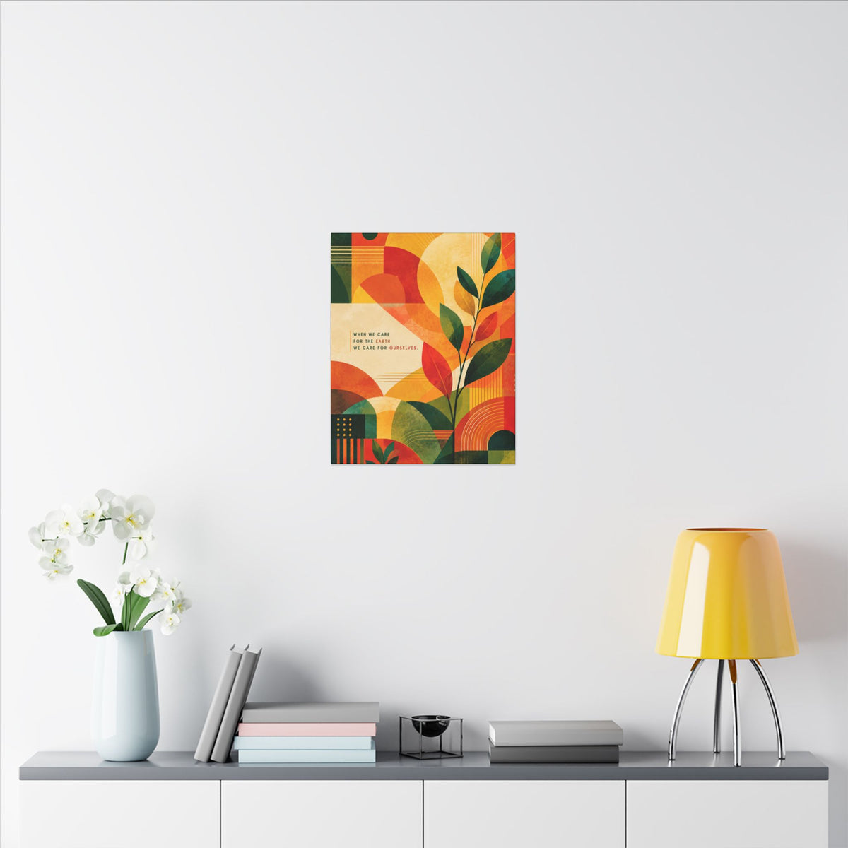"WHEN WE CARE FOR EARTH, WE CARE FOR OURSELVES" (Botanical Abstract art). Earthsmart Eco Wall Art.