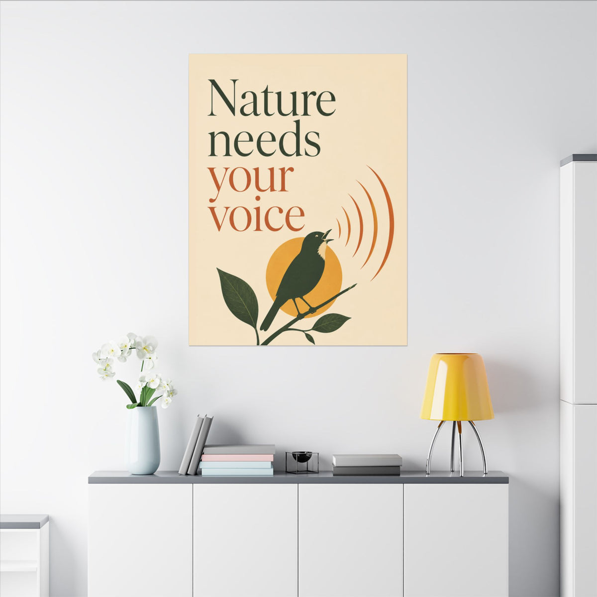 "NATURE NEEDS YOUR VOICE" (Minimalist art style). Earthsmart Eco Canvas Wall Art (Matte Stretched Print).