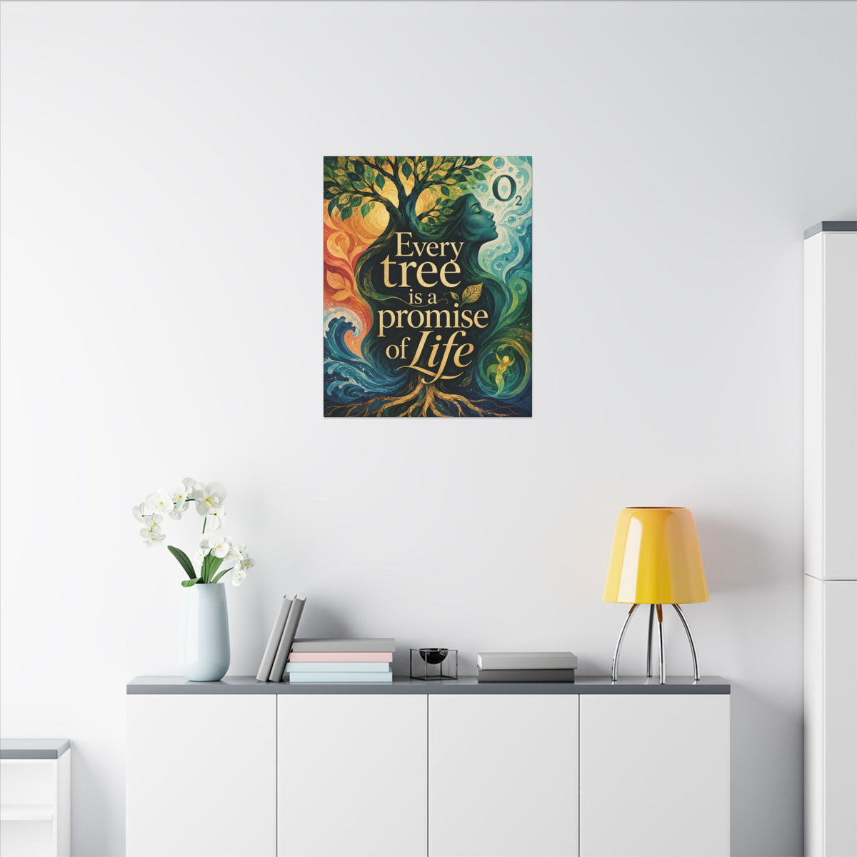 "EVERY TREE IS A PROMISE OF LIFE" (Contemporary art style). Earthsmart Eco Canvas Wall Art (Matte Stretched Print).
