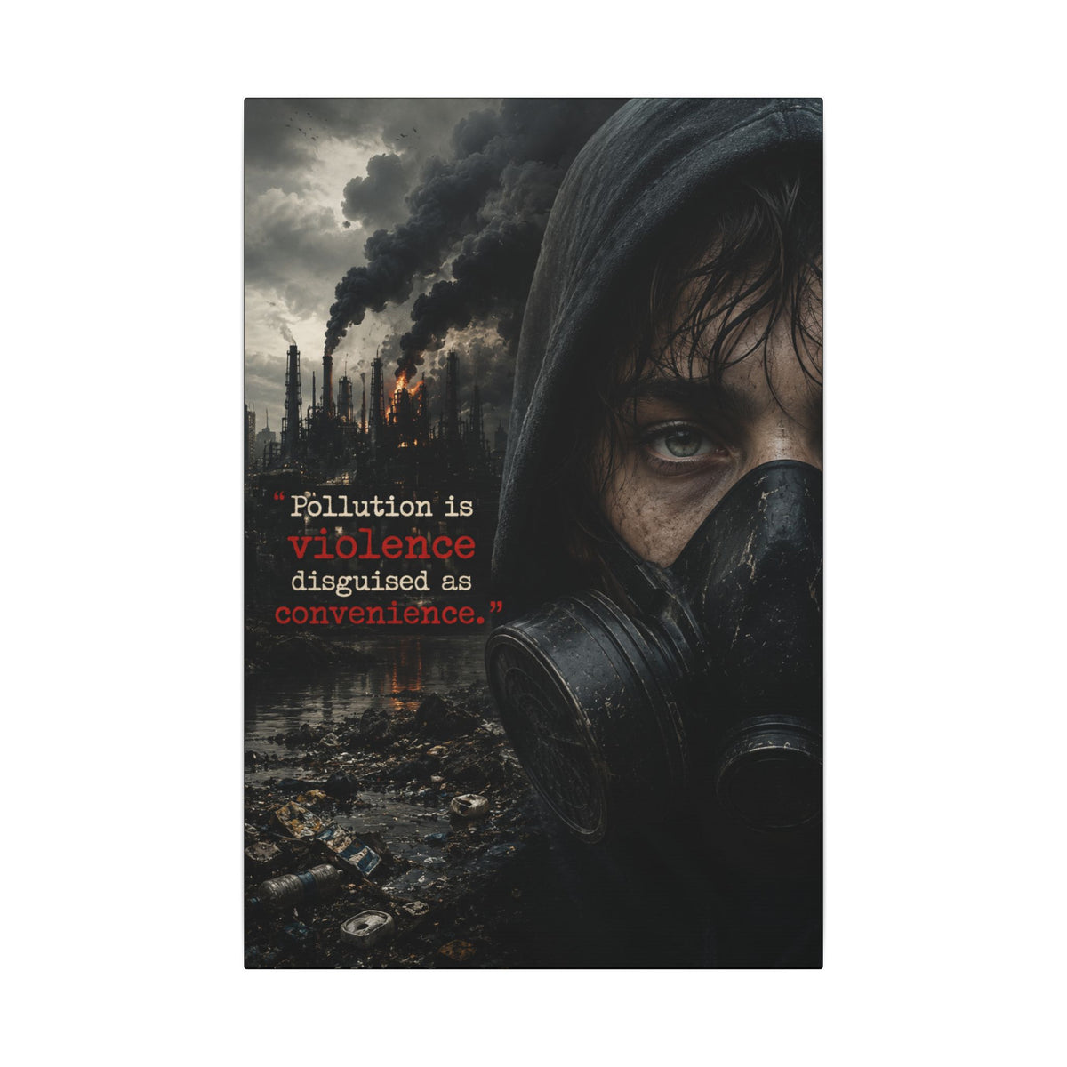 "POLLUTION IS VIOLENCE DISGUISED AS CONVENIENCE" (Dark Reality) - Earthsmart Canvas Wall Art.
