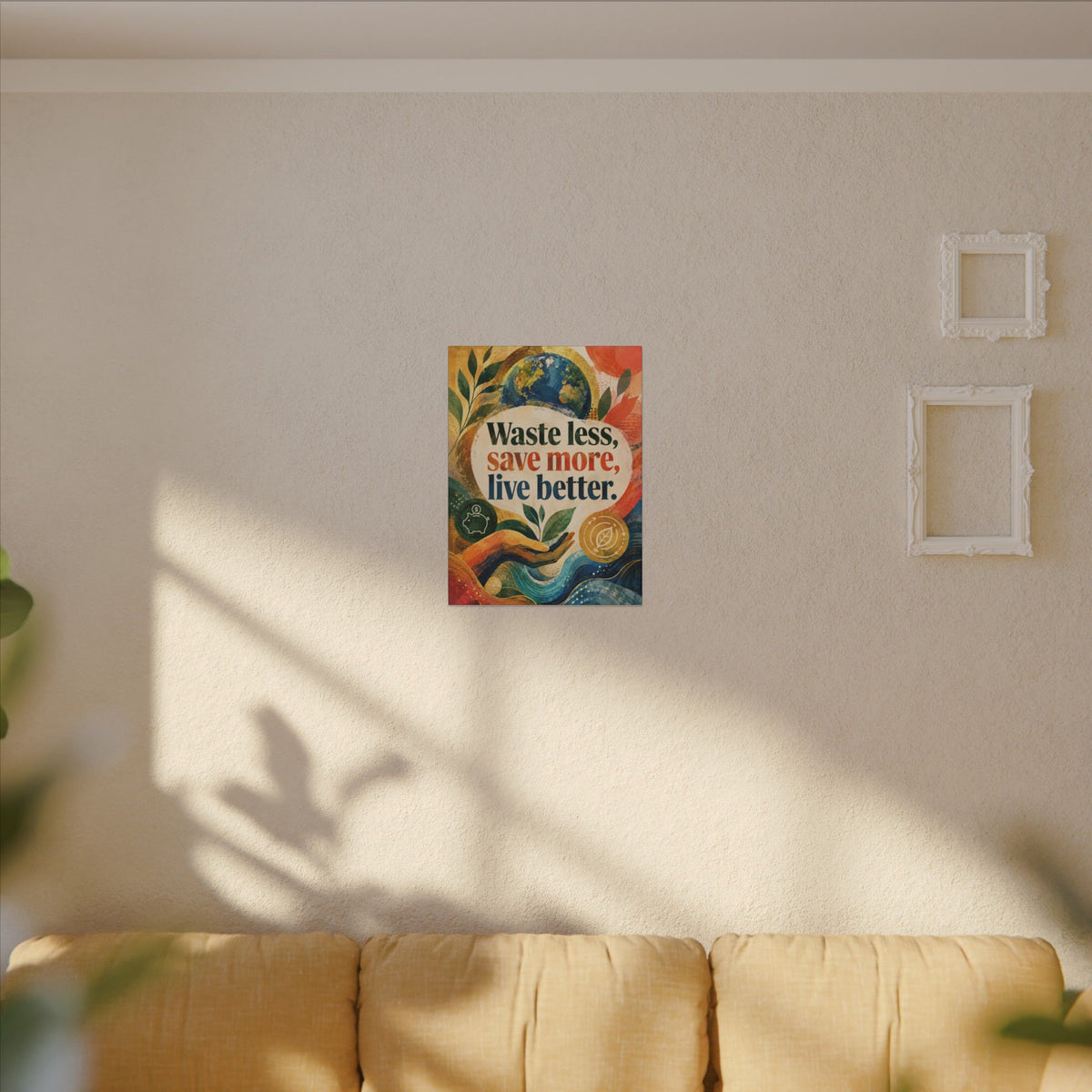 "WASTE LESS, SAVE MORE, LIVE BETTER". – Inspirational Eco Canvas