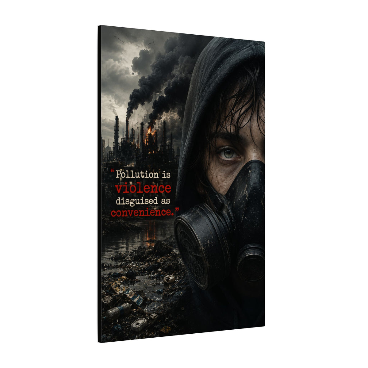 "POLLUTION IS VIOLENCE DISGUISED AS CONVENIENCE" (Dark Reality) - Earthsmart Canvas Wall Art.