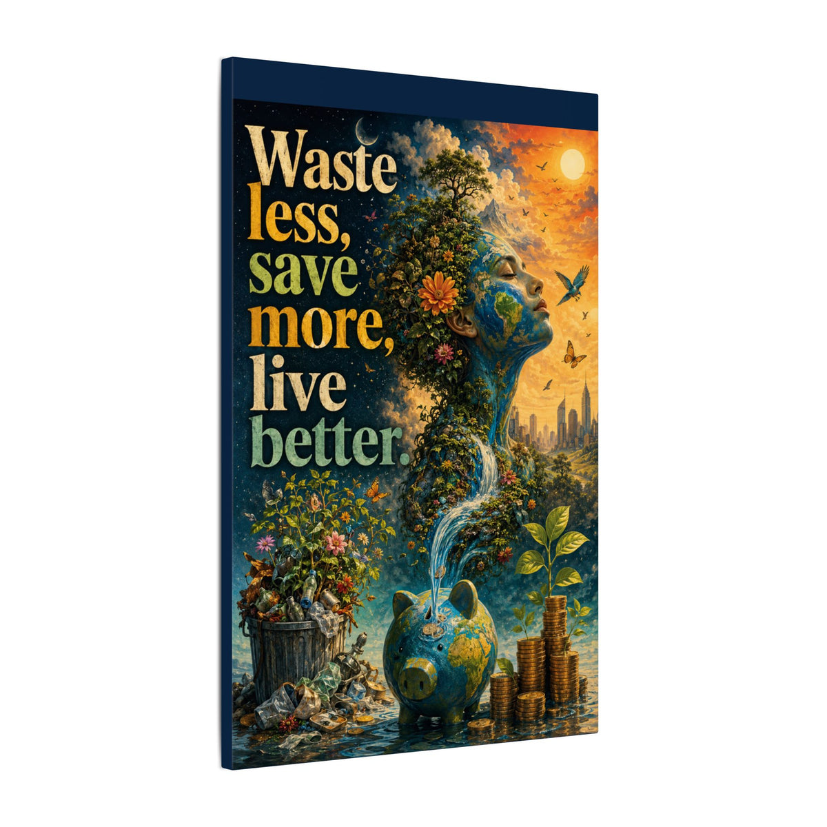 "WASTE LESS, SAVE MORE, LIVE BETTER." - Earthsmart Eco-Friendly Inspirational Wall Art.