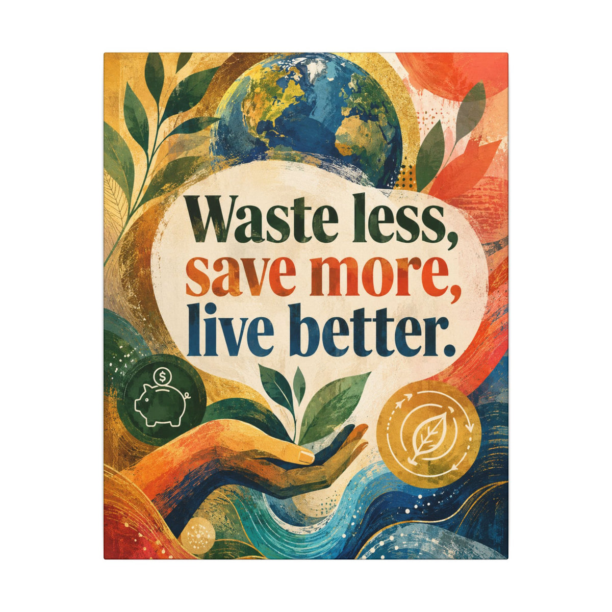 "WASTE LESS, SAVE MORE, LIVE BETTER". – Inspirational Eco Canvas