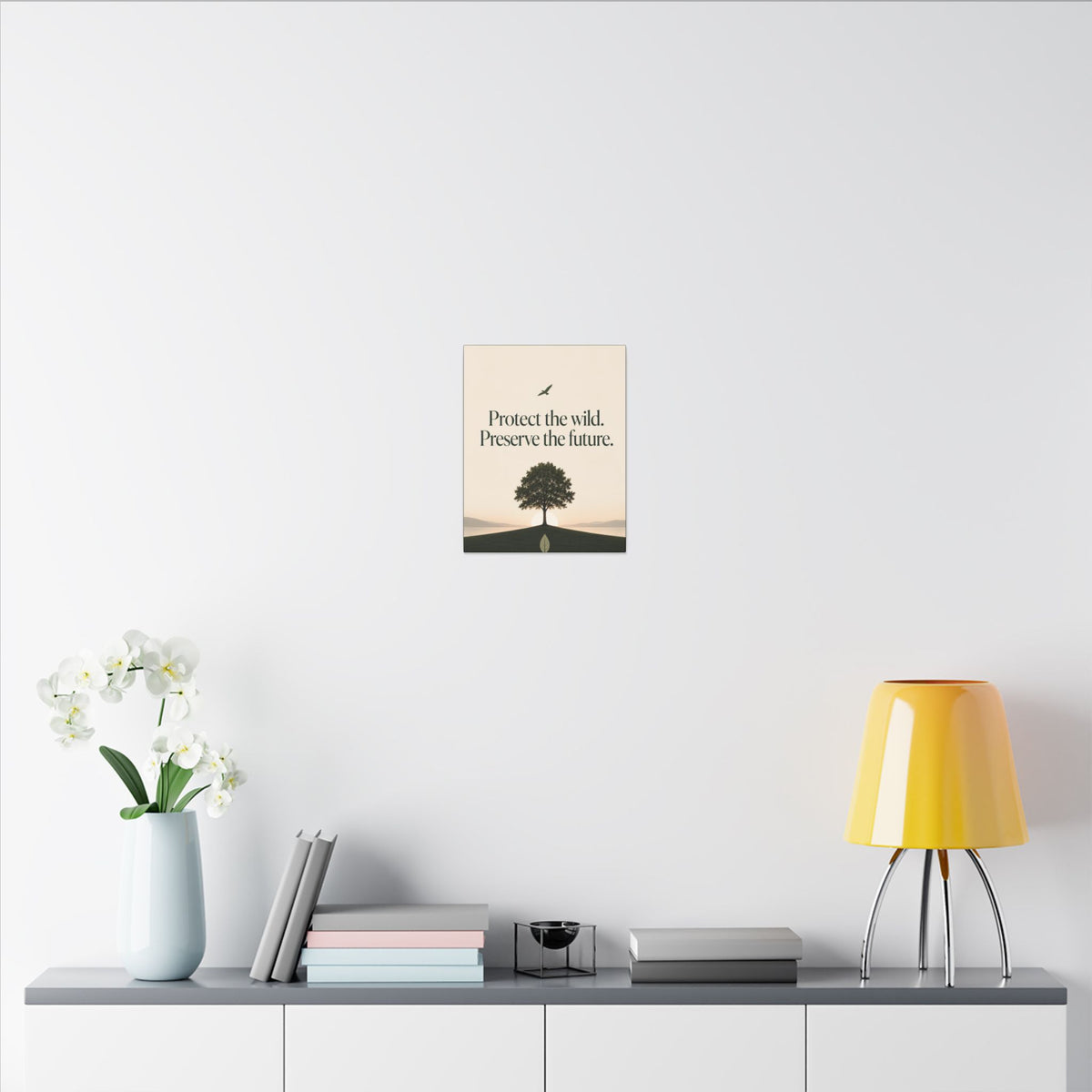 "PROTECT THE WILD PRESERVE THE FUTURE" (Minimalist art style). Earthsmart Eco Canvas Wall Art (Matte Stretched Print).