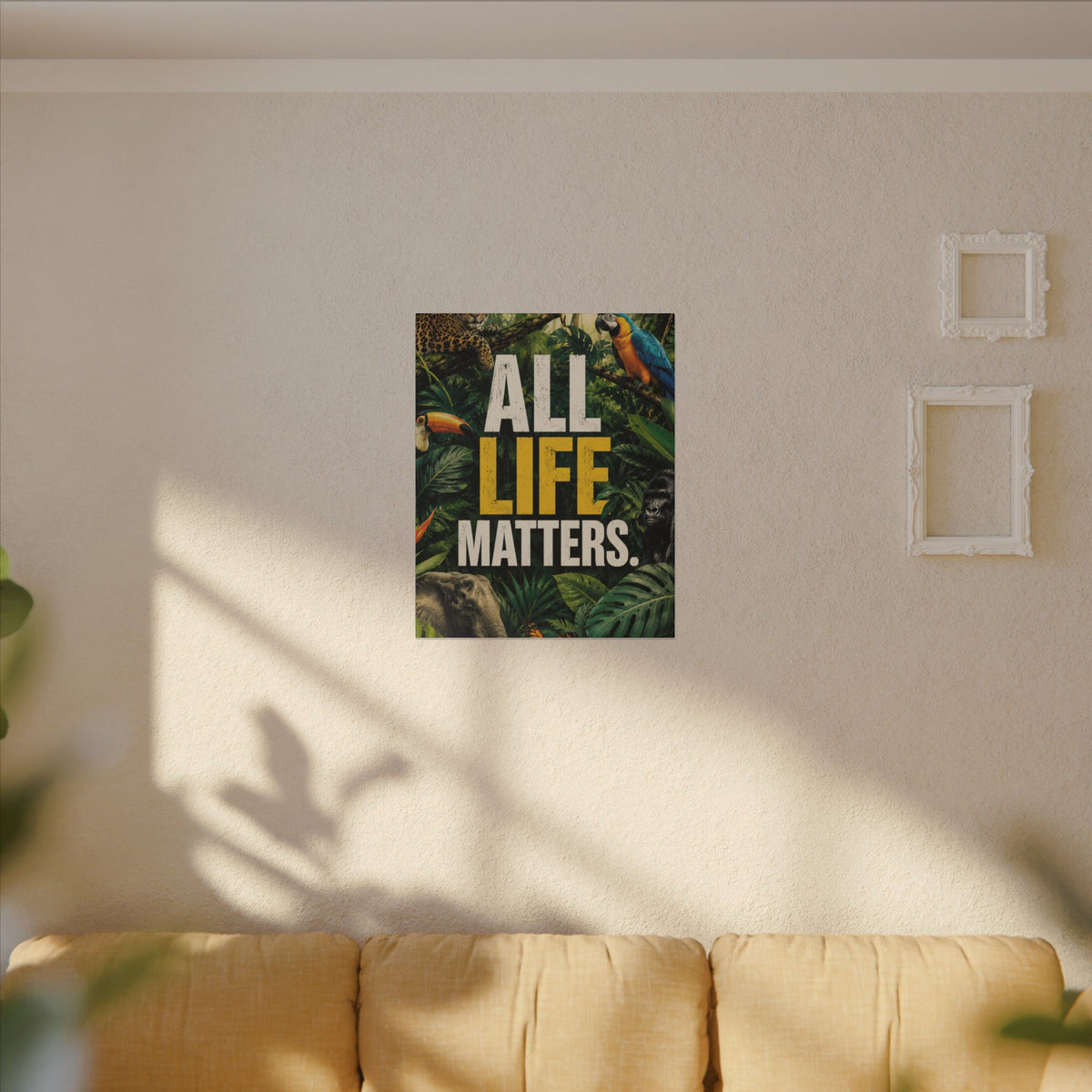 "ALL LIFE MATTERS" (Realist art style)  — Earthsmart Canvas Wall Art. Jungle Wildlife (Matte Stretched Canvas).