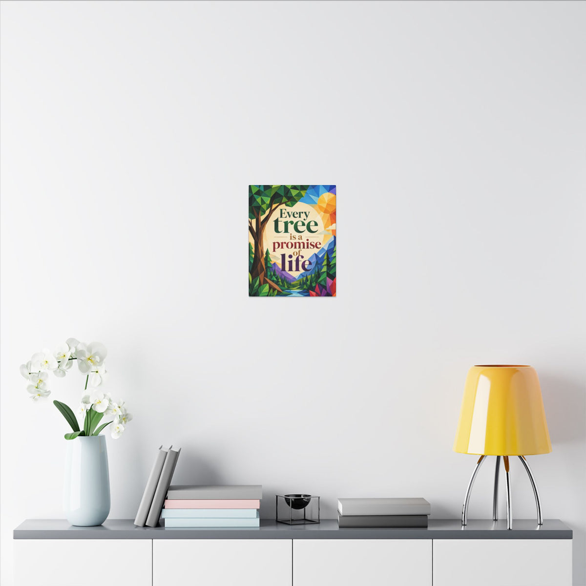 "EVERY TREE IS A PROMISE OF LIFE" (Geometric art style). Earthsmart Eco Canvas Wall Art (Matte Stretched Print).