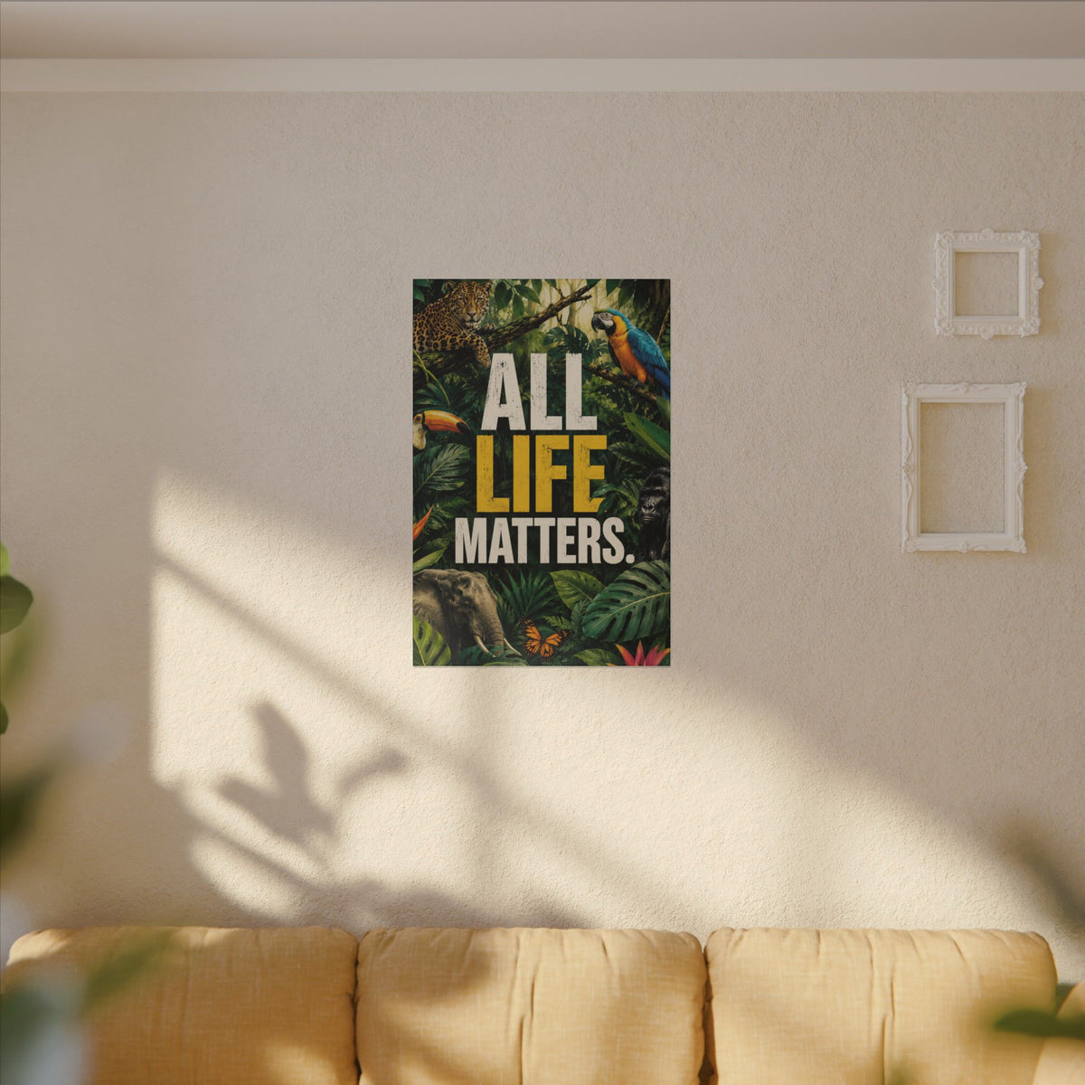 "ALL LIFE MATTERS" (Realist art style)  — Earthsmart Canvas Wall Art. Jungle Wildlife (Matte Stretched Canvas).
