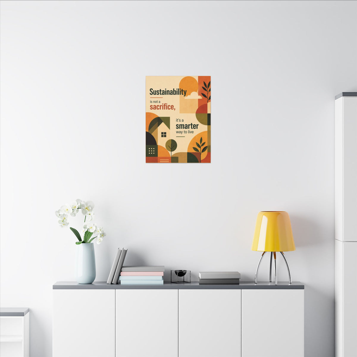 "SUSTAINABILITY IS NOT A SACRIFICE, IT'S A SMARTER WAY TO LIVE" (Contemporary art style). Earthsmart Eco Canvas Wall Art (Matte Stretched Print).