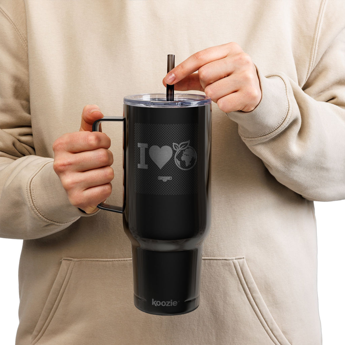 EARTHSMART Engraved Tumbler — 'I LOVE EARTH' RECYCLED STEEL & 100% RECYCLED PLASTIC. (1.8L - 40oz).