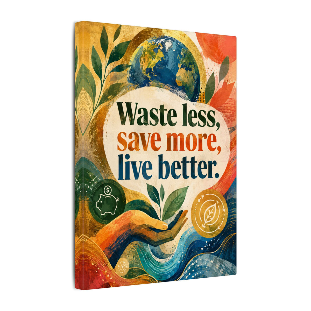 "WASTE LESS, SAVE MORE, LIVE BETTER". – Inspirational Eco Canvas