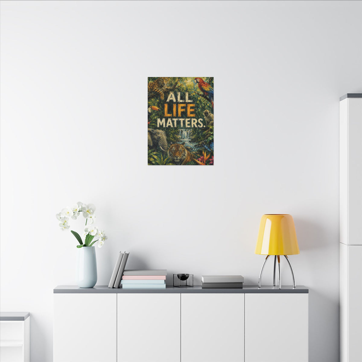 "ALL LIFE MATTERS" (Impressionist art style) — Earthsmart Canvas Wall Art. Jungle Wildlife. (Matte Stretched Print)