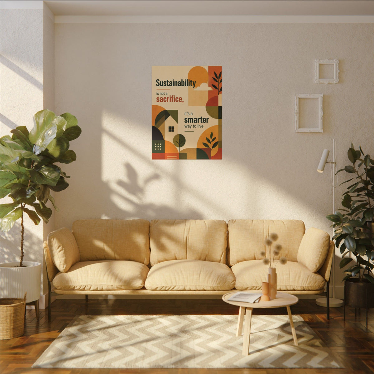 "SUSTAINABILITY IS NOT A SACRIFICE, IT'S A SMARTER WAY TO LIVE" (Contemporary art style). Earthsmart Eco Canvas Wall Art (Matte Stretched Print).