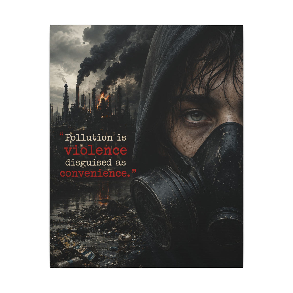 "POLLUTION IS VIOLENCE DISGUISED AS CONVENIENCE" (Dark Reality) - Earthsmart Canvas Wall Art.