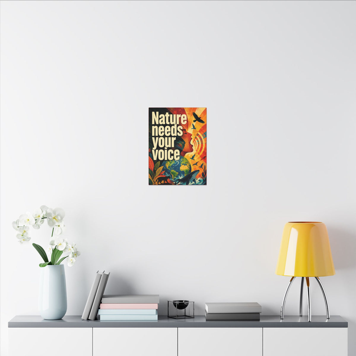 "NATURE NEEDS YOUR VOICE" (Contemporary art style). Earthsmart Eco Canvas Wall Art (Matte Stretched Print).