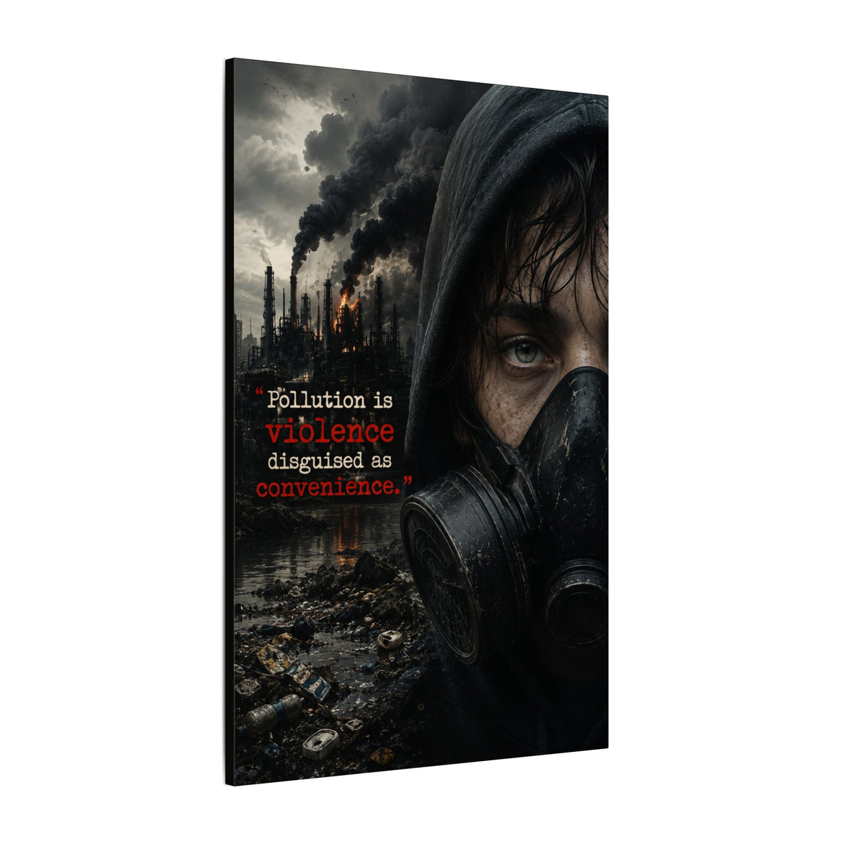 "POLLUTION IS VIOLENCE DISGUISED AS CONVENIENCE" (Dark Reality) - Earthsmart Canvas Wall Art.