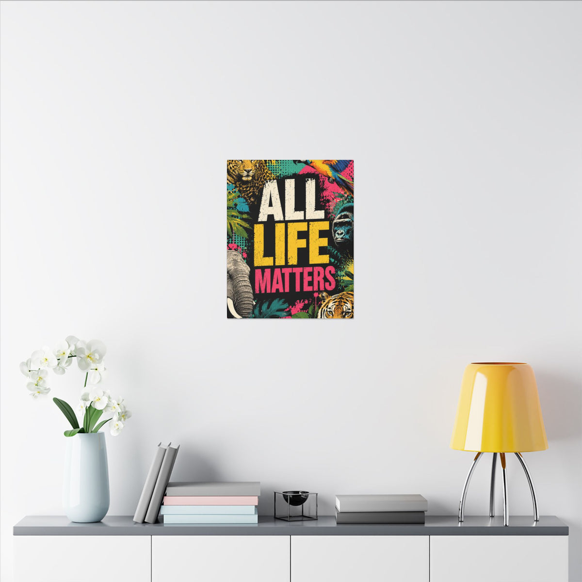 "ALL LIFE MATTERS" (Pop culture art style) - Earthsmart Canvas Wall Art. Jungle Wildlife. (Matte Stretched Print).
