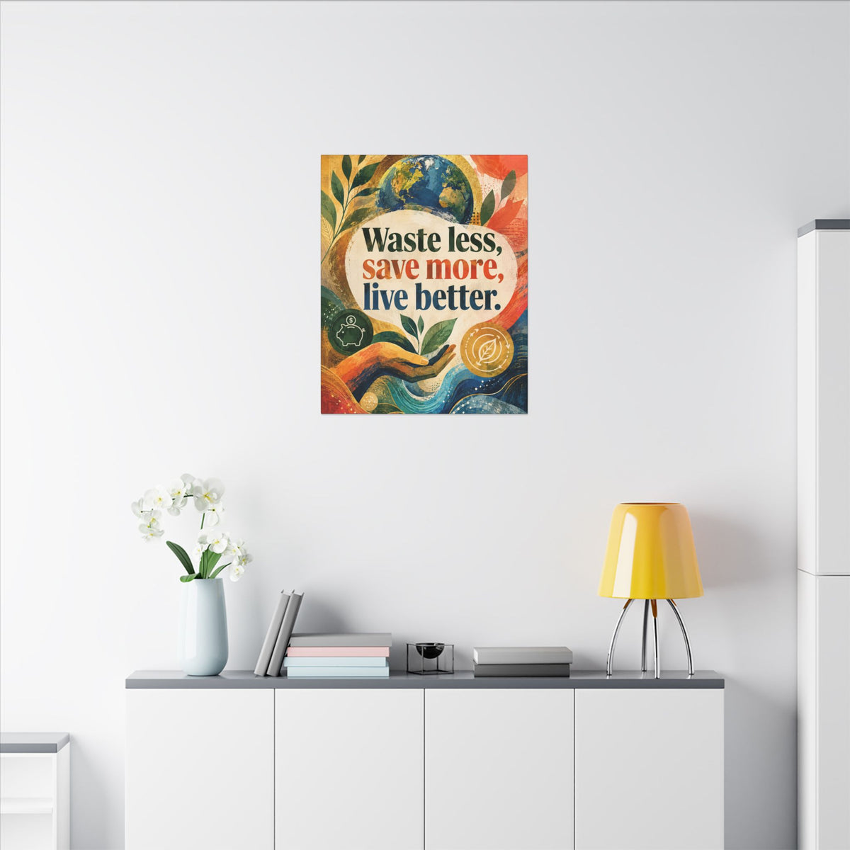 "WASTE LESS, SAVE MORE, LIVE BETTER". – Inspirational Eco Canvas