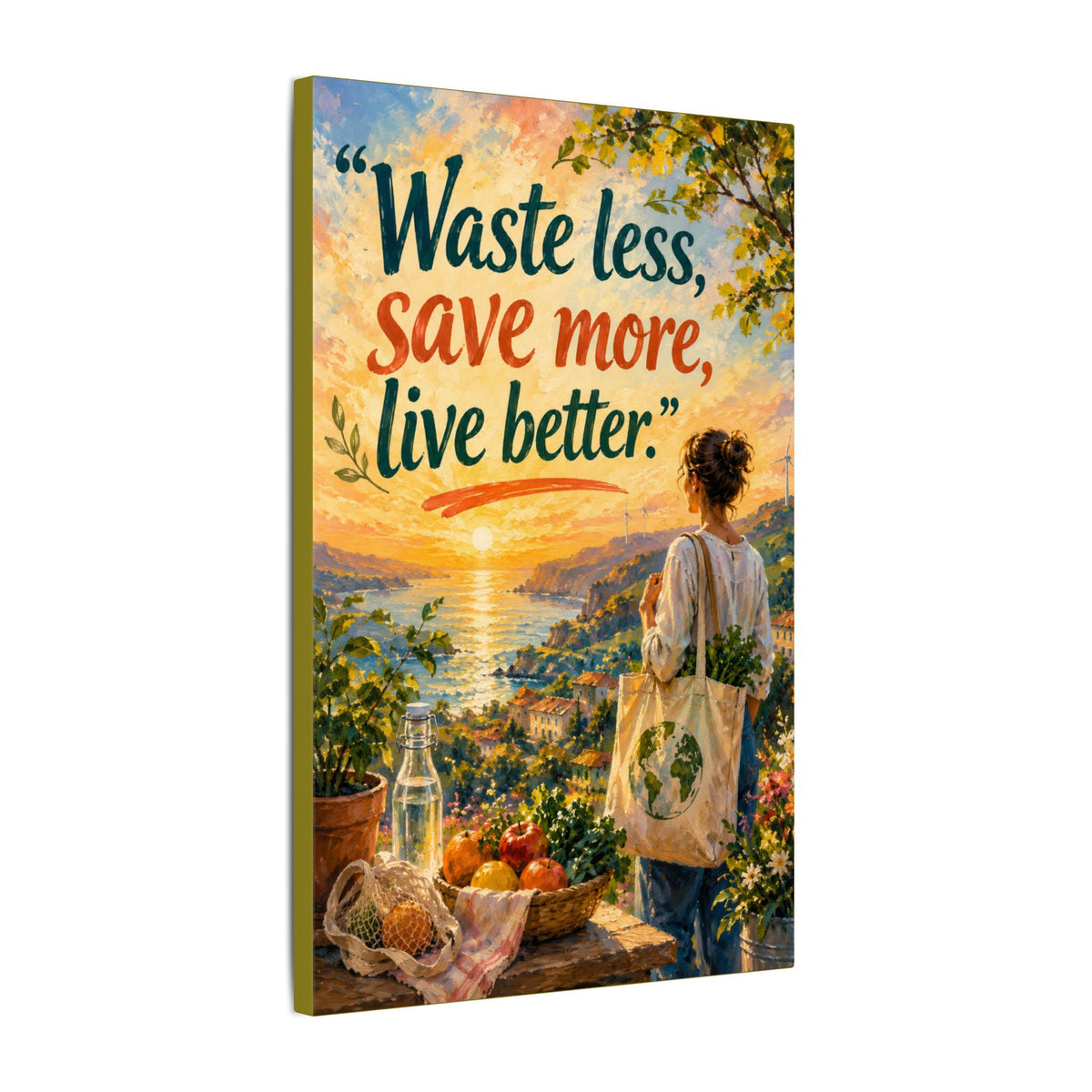 "WASTE LESS, SAVE MORE, LIVE BETTTER." (Impressionist art style). Earthsmart,  Eco-Friendly Inspirational Wall Art