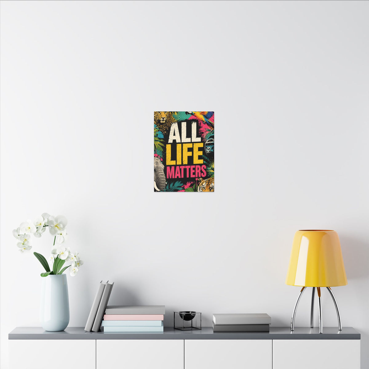 "ALL LIFE MATTERS" (Pop culture art style) - Earthsmart Canvas Wall Art. Jungle Wildlife. (Matte Stretched Print).