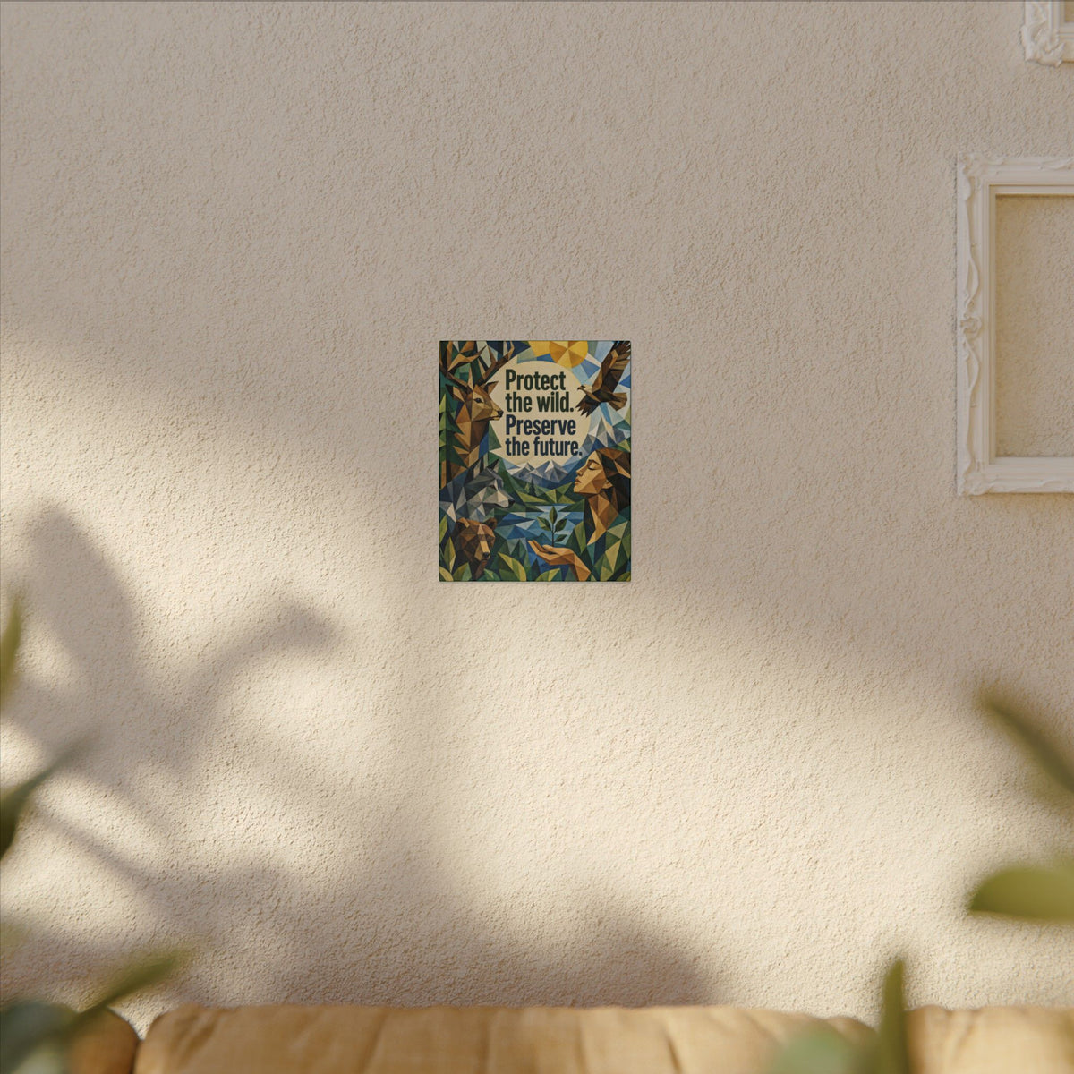 "PROTECT THE WILD PRESERVE THE FUTURE" (Cubist art style). Earthsmart Eco Canvas Wall Art (Matte Stretched Print).