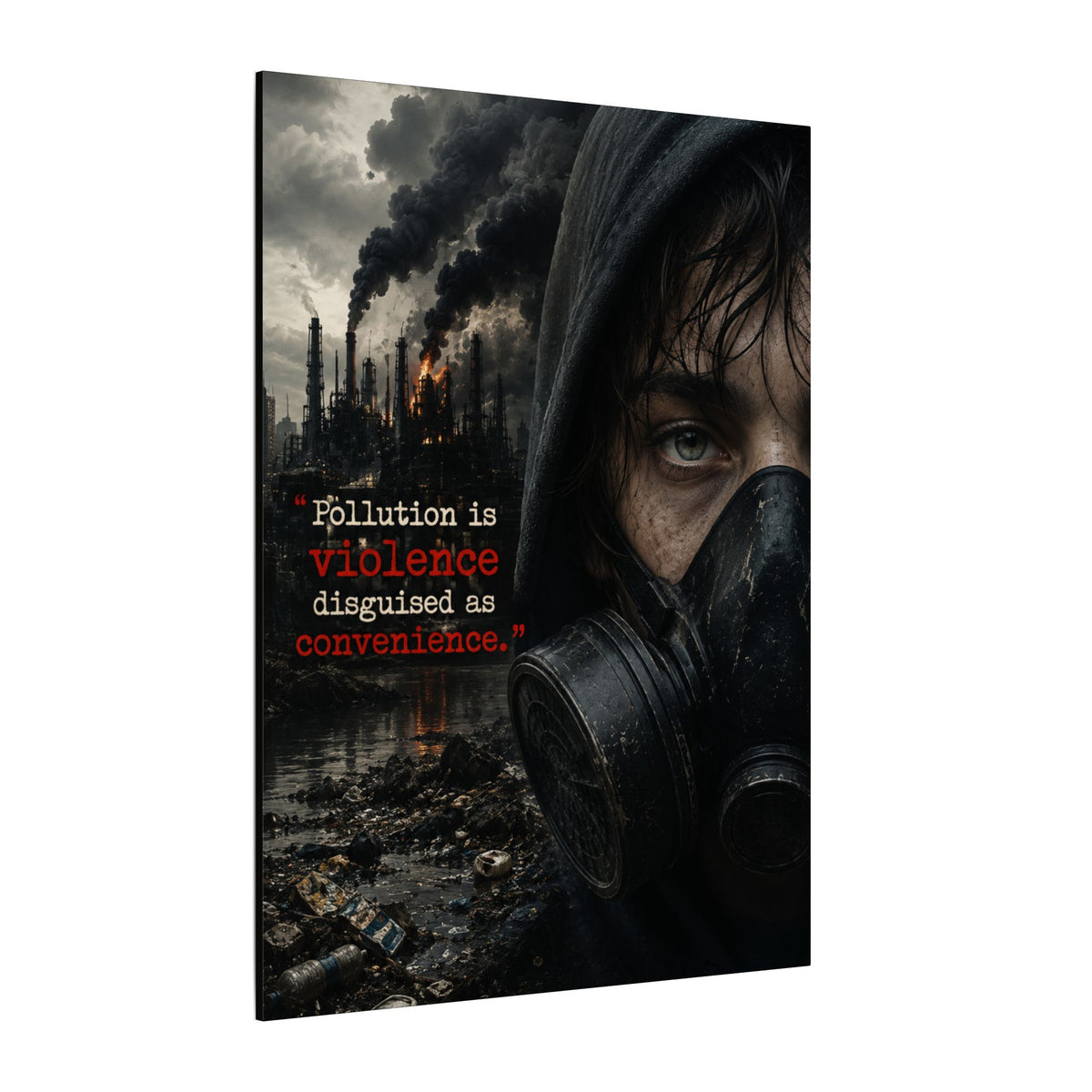 "POLLUTION IS VIOLENCE DISGUISED AS CONVENIENCE" (Dark Reality) - Earthsmart Canvas Wall Art.