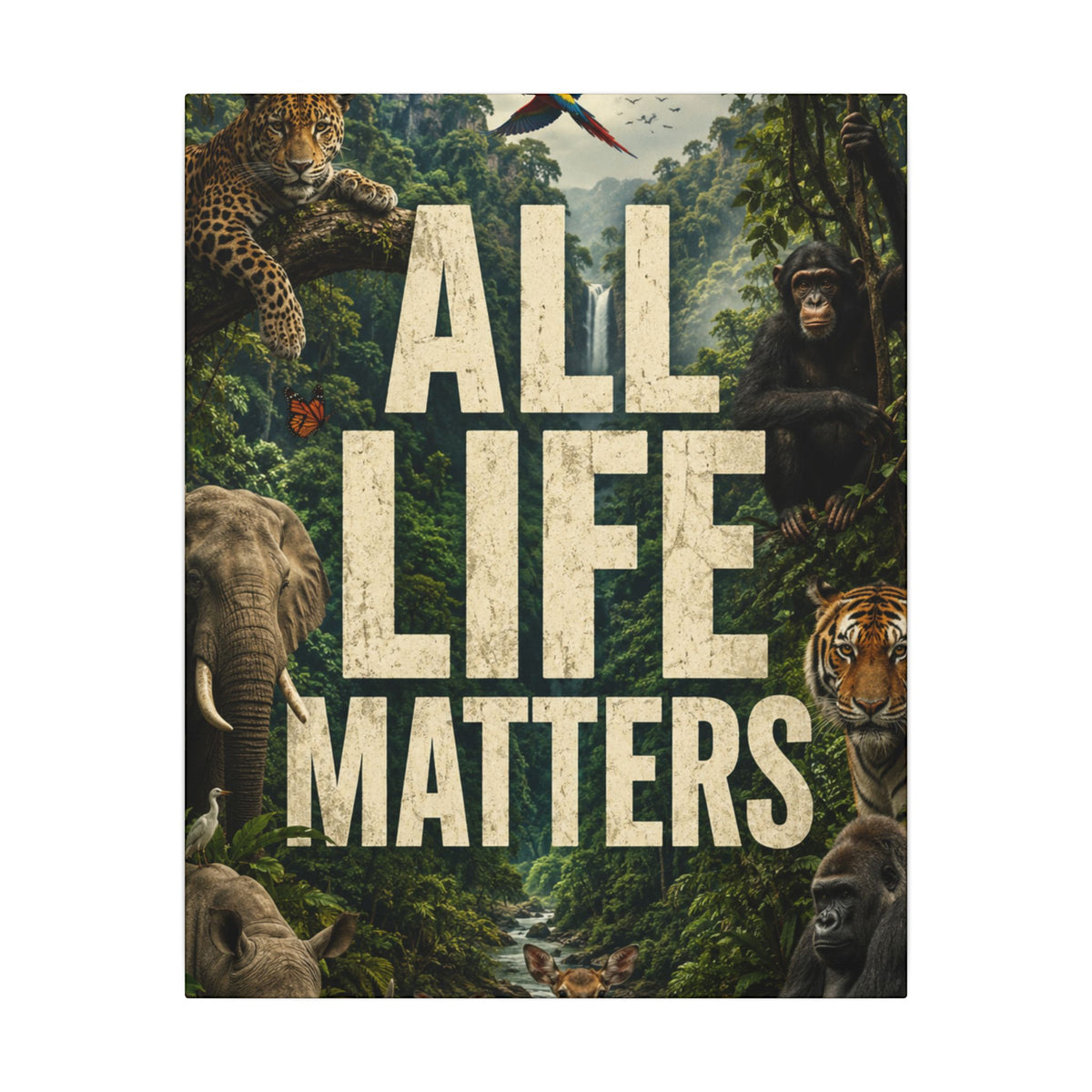 ALL LIFE MATTERS (Abstract art style) -  Earthsmart Canvas Wall Art. Jungle Wildlife ((Matte Stretched Print).