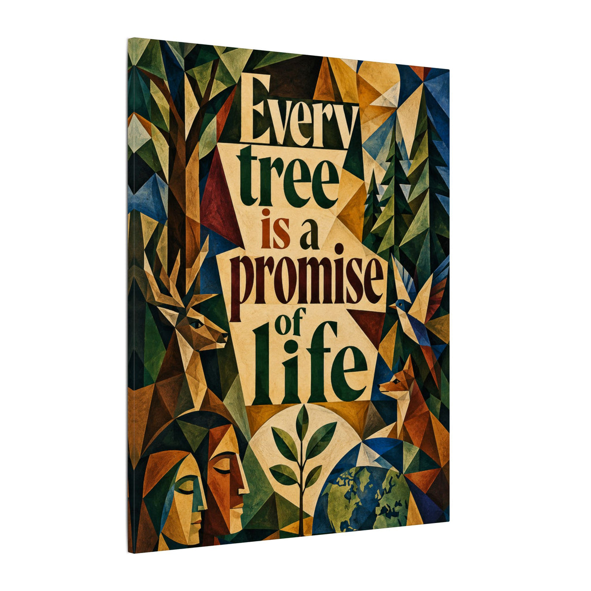 "EVERY TREE IS A PROMISE OF LIFE" (Cubist art style). Earthsmart Eco Canvas Wall Art (Matte Stretched Print).